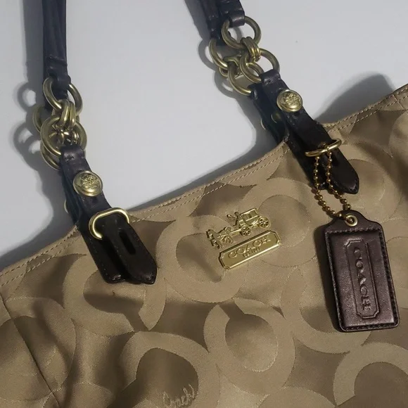 Coach Mia Op Art Lurex Brown Sateen Leather Trim Gold Hardware 15758 w/Dust Bag - Picture 2 of 8